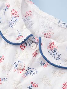 嬰兒小碎花蕾絲邊帶貓連身背心 - 彩色 - 查看 3