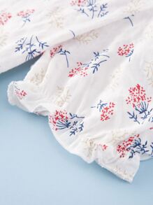 嬰兒小碎花蕾絲邊帶貓連身背心 - 彩色 - 查看 4