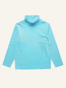 Niños Camiseta con estampado de rayas de cuello cisne - Azul y blanco - Ver 1