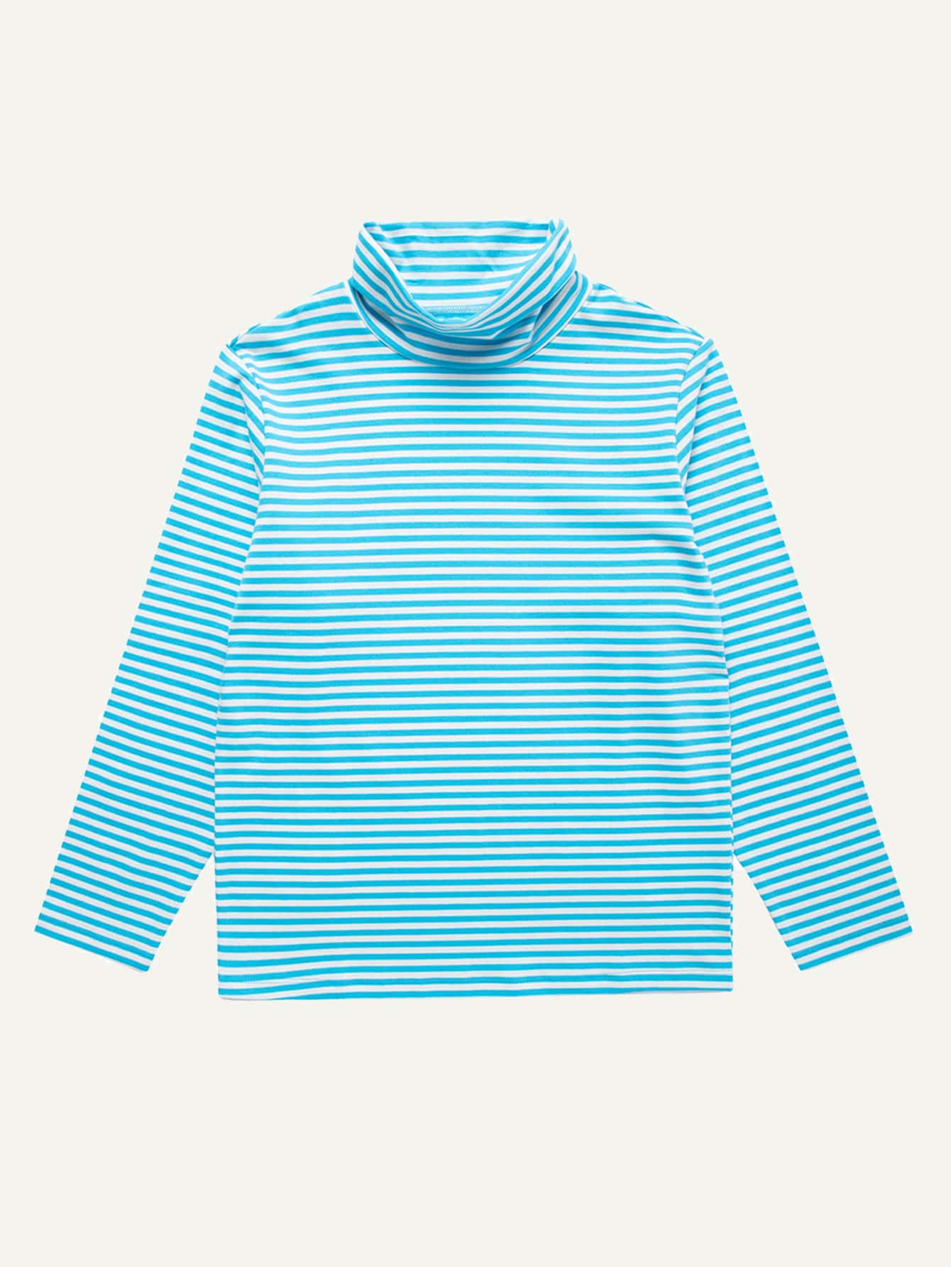 Niños Camiseta con estampado de rayas de cuello cisne - Azul y blanco - Ver 1