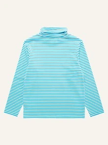 Niños Camiseta con estampado de rayas de cuello cisne - Azul y blanco - Ver 2