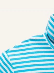 Niños Camiseta con estampado de rayas de cuello cisne - Azul y blanco - Ver 3