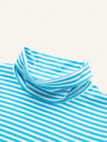 Niños Camiseta con estampado de rayas de cuello cisne - Azul y blanco - Ver 4