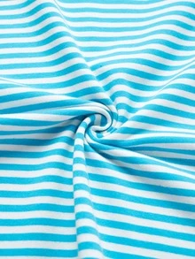 Niños Camiseta con estampado de rayas de cuello cisne - Azul y blanco - Ver 5