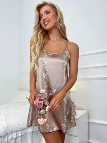 Váy ngủ & áo ngủ Nữ Hoa Thanh lịch - Màu be - Xem 1