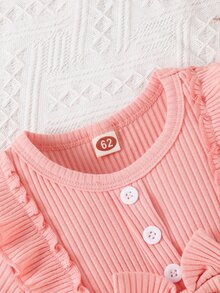 嬰兒荷葉邊蝴蝶結假鈕扣連身背心和短褲 - 淺粉色 - 查看 3