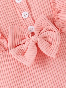 嬰兒荷葉邊蝴蝶結假鈕扣連身背心和短褲 - 淺粉色 - 查看 4