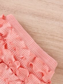 嬰兒荷葉邊蝴蝶結假鈕扣連身背心和短褲 - 淺粉色 - 查看 5