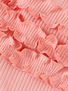 嬰兒荷葉邊蝴蝶結假鈕扣連身背心和短褲 - 淺粉色 - 查看 6