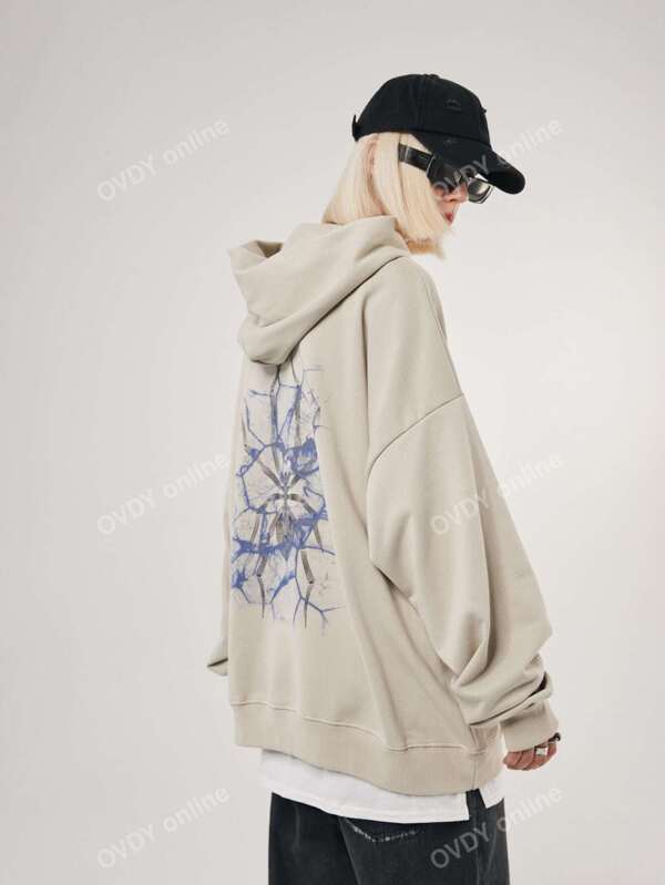 Spider And Letter Graphic Drop Shoulder Hoodie Without Tee