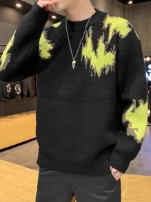 Men Graphic Pattern Drop Shoulder Sweater - Black - View 3