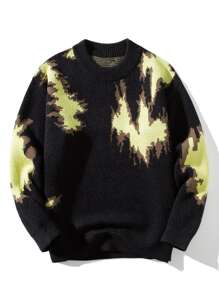 Men Graphic Pattern Drop Shoulder Sweater - Black - View 5