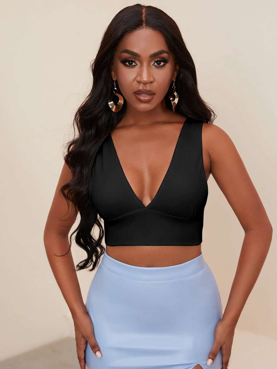 Shein女裝上衣,v領設計 - 黑色 - 查看 1