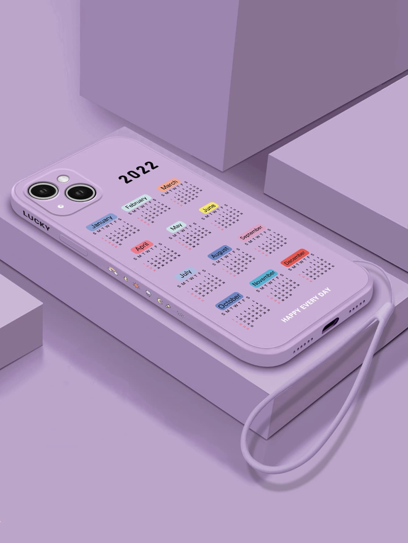 New Year Calendar Phone Case With Lanyard - Purple - View 1