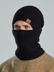 Men's New Winter Casual Fleece Warm Knitted Pullover Hat - Black - View 2