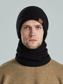 Men's New Winter Casual Fleece Warm Knitted Pullover Hat - Black - View 3