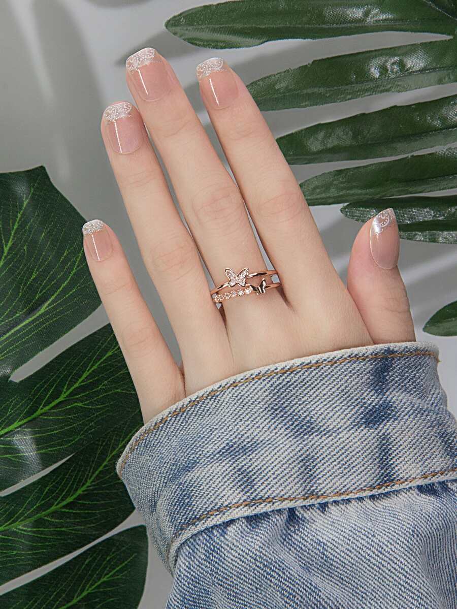 prettysecrets 24 قطعة دانتيل زهري أظافر اصطناعية مع ورقة واحدة شريط مع قطعة واحدة مبرد أظافر