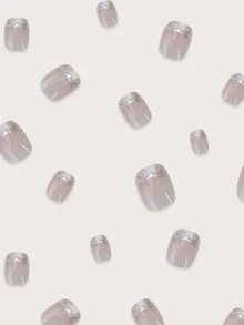 prettysecrets 24 قطعة دانتيل زهري أظافر اصطناعية مع ورقة واحدة شريط مع قطعة واحدة مبرد أظافر