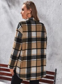 Plaid Lapel Neck Drop Shoulder Overcoat Without Belt - Multicolor - View 2