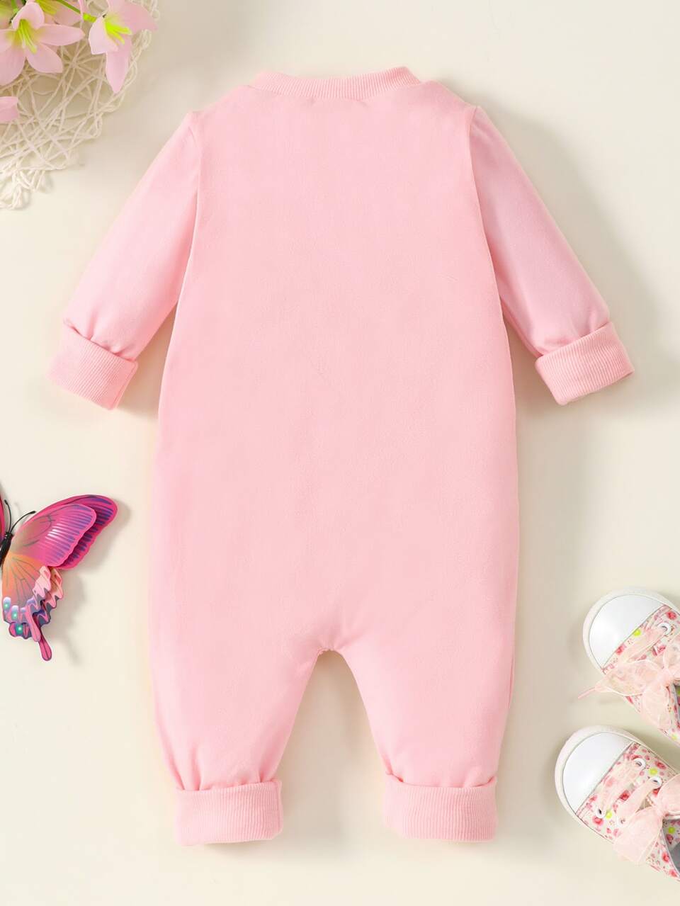 Baby Floral Embroidery 3D Butterfly Patched Jumpsuit