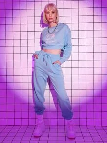 Motspraydesignstudio 艺术家鱼和字母图案落肩短款套头运动衫，节日