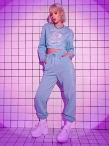 Motspraydesignstudio 艺术家鱼和字母图案落肩短款套头运动衫，节日