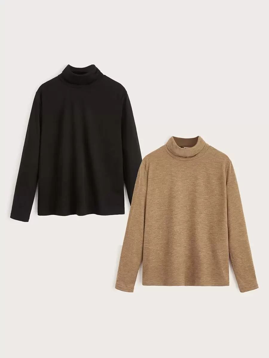 SHEIN 2 Piezas De Top De Cuello De Tortuga Para Niños En Edad De Transición - Multicolor - Ver 1