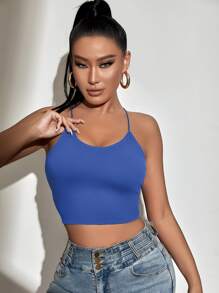SHEIN SXY Backless Lace Up Crop Cami Top - Royal Blue - View 6