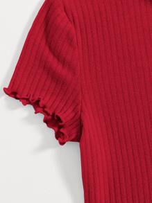 Muchica Heart Cutout Detail Lettuce Trim Wavy Edge Short Sleeves Summer Tee - Red - View 5