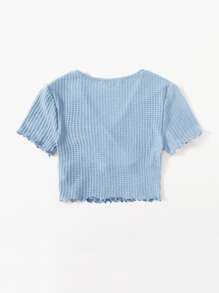 SHEIN Qutie 交疊領木耳邊T恤 - 淺藍色 - 查看 2