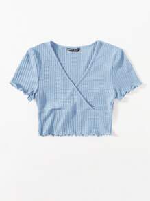 SHEIN Qutie 交疊領木耳邊T恤 - 淺藍色 - 查看 3