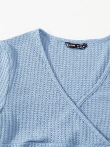 SHEIN Qutie 交疊領木耳邊T恤 - 淺藍色 - 查看 5