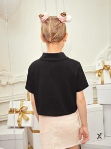 StarrifyStudio 女孩卡通恐龍圖案短款T恤 - 黑色 - 查看 2