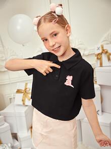 StarrifyStudio 女孩卡通恐龍圖案短款T恤 - 黑色 - 查看 3