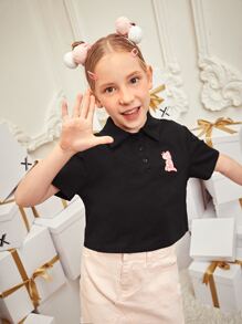 StarrifyStudio 女孩卡通恐龍圖案短款T恤 - 黑色 - 查看 4