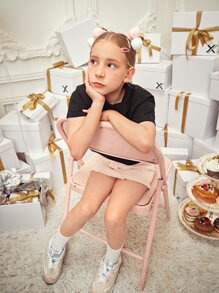 StarrifyStudio 女孩卡通恐龍圖案短款T恤 - 黑色 - 查看 5