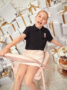 StarrifyStudio 女孩卡通恐龍圖案短款T恤 - 黑色 - 查看 7