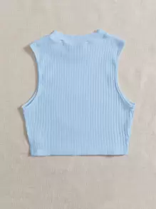 SHEIN EZwear Solid Rib-knit Tank Top - Baby Blue - View 2