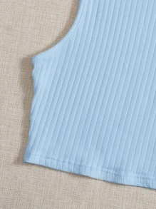 SHEIN EZwear Solid Rib-knit Tank Top - Baby Blue - View 5