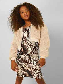 SHEIN Girls Zip Up Hooded Teddy Jacket - Apricot - View 4