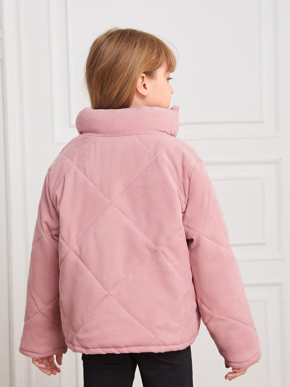 Girls Zip Up Corduroy Quilted Coat