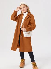 SHEIN 女孩西裝領單排釦花呢外套 - 鏽棕色 - 查看 1