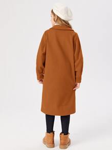 SHEIN 女孩西裝領單排釦花呢外套 - 鏽棕色 - 查看 2