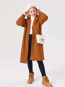 SHEIN 女孩西裝領單排釦花呢外套 - 鏽棕色 - 查看 3