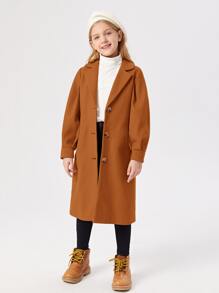 SHEIN 女孩西裝領單排釦花呢外套 - 鏽棕色 - 查看 5