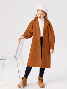 SHEIN 女孩西裝領單排釦花呢外套 - 鏽棕色 - 查看 6
