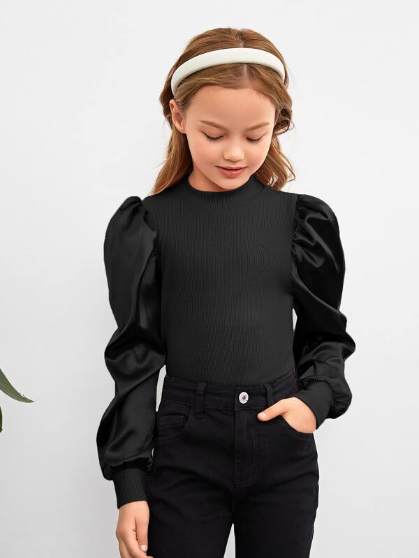 SHEIN Tricou casual pentru fete Tween cu mâneci bufante, de primăvară și toamnă
