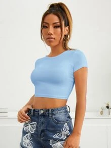 Muchica 圆领纯色 T 恤 - 淺藍色 - 查看 4