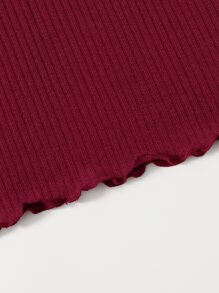 SHEIN EZwear Notched Neck Lettuce Trim Rib-knit Bodycon Dress - Burgundy - View 4