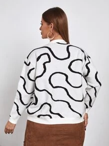 SHEIN Privé 大碼圖案落肩袖開襟衫 - 白色 - 查看 2